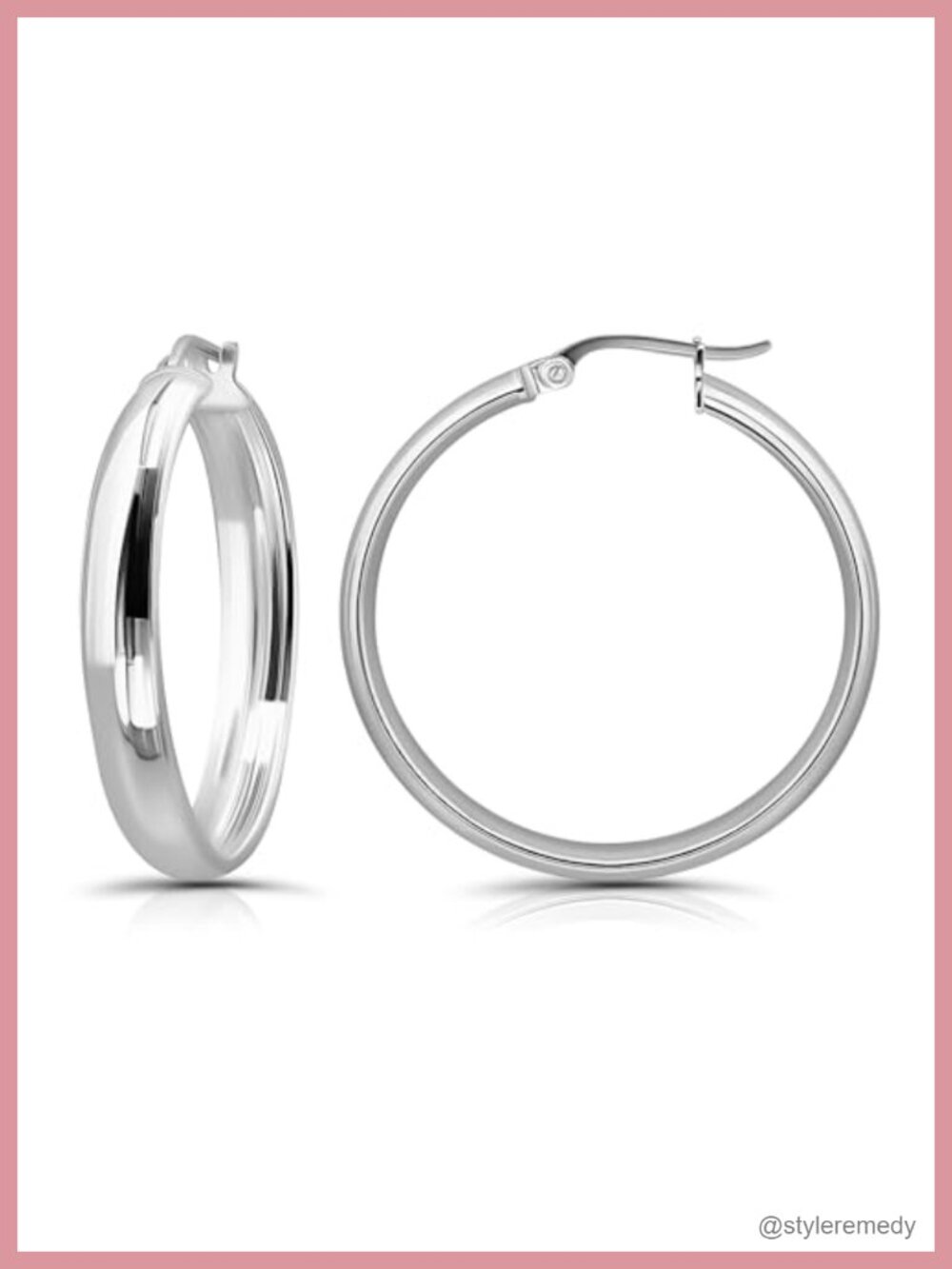 5mm Wide Half-Round Hoop Earrings 925 Sterling Silver Hypoallergenic